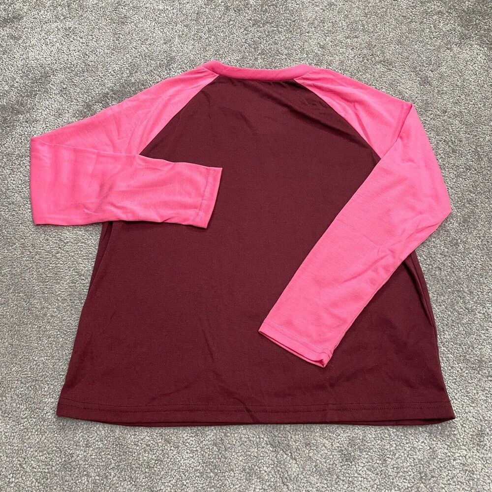 There Abouts "Snooze Mode" Graphic Lounge Shirt Girls Large Red Pink Raglan Top